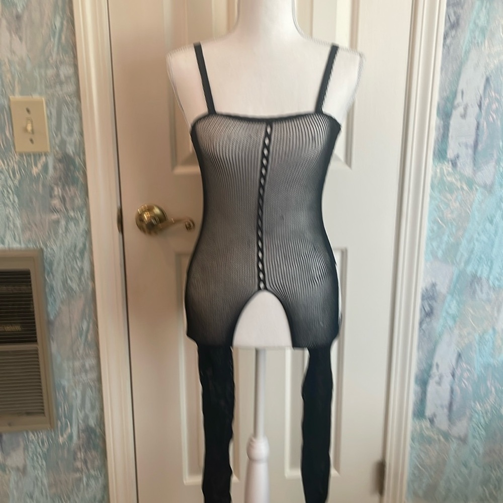 Black One Piece Crotchless Sexy Bodysuit